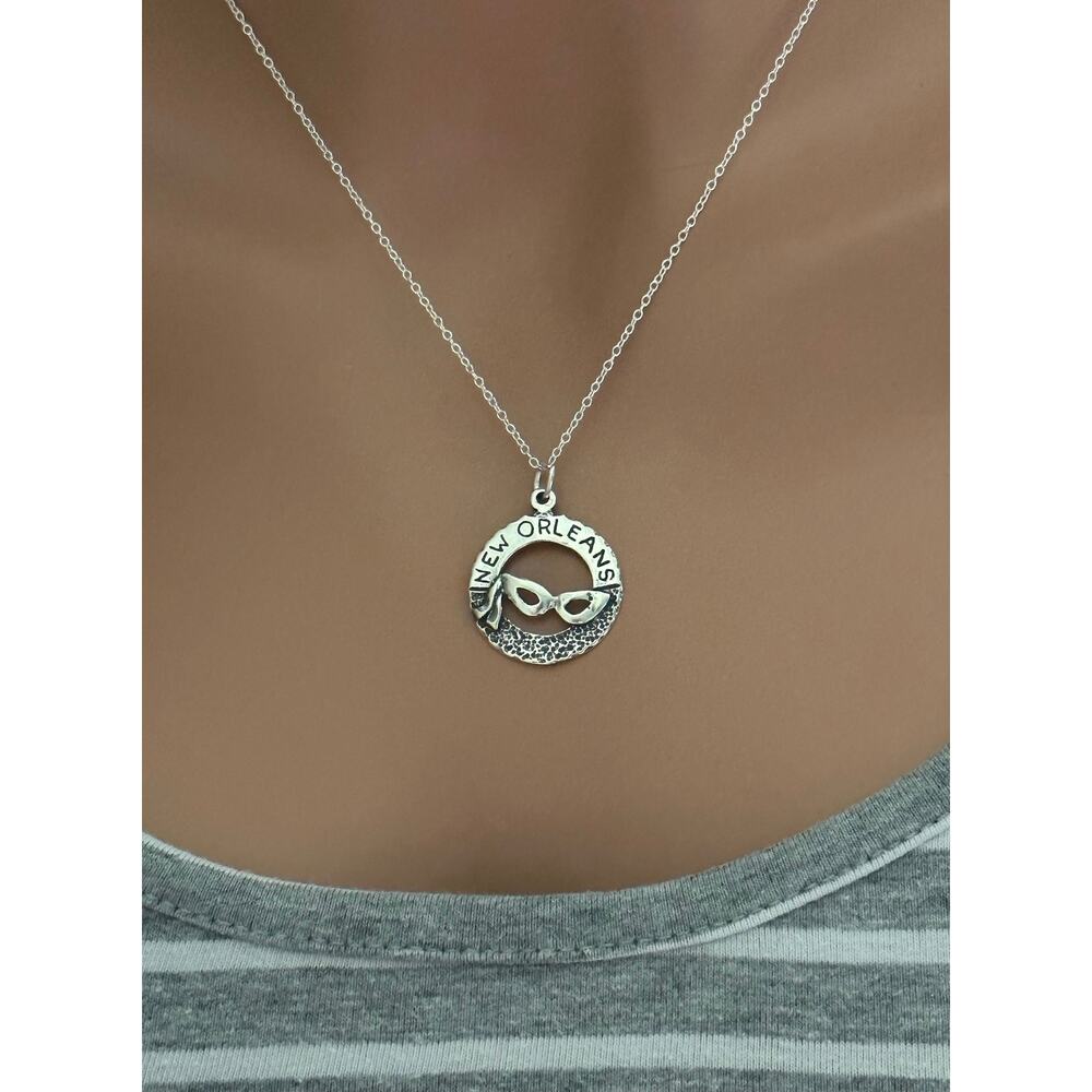 Sterling Silver New Orleans with Mardi Gras Mask Charm Necklace